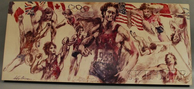 After LeRoy Neiman (American, b. 1921) Bruce Jenne: After LeRoy Neiman (American, b. 1921) Bruce Jenner in the Olympic Decathlon, 1976. Signed and dated "LeRoy Neiman 6/30" in ink l.l., also signed and inscribed "LeRoy Neiman/ XXI Olympiad..." within t