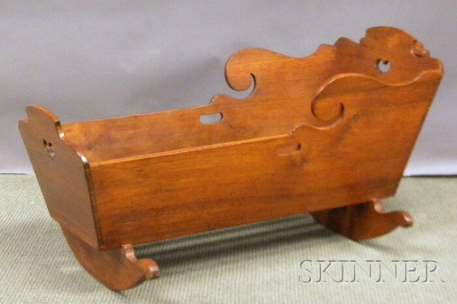 Walnut Open Rocking Cradle, ht. 24, lg. 44 1/2 in.: Walnut Open Rocking Cradle, ht. 24, lg. 44 1/2 in. Provenance: From a Martha's Vineyard, Edgartown, Massachusetts Historical Home.
