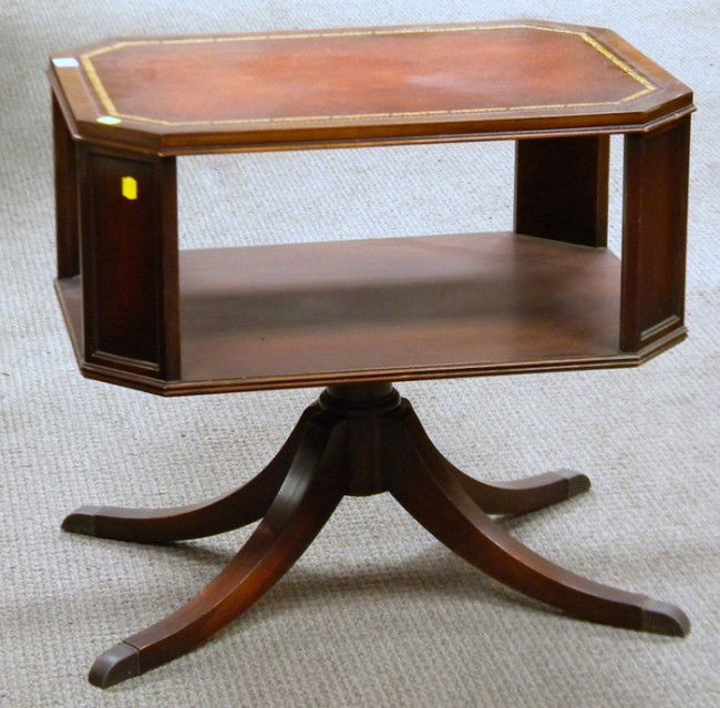 Weiman Georgian-style Leather-inset Mahogany Two-t: Weiman Georgian-style Leather-inset Mahogany Two-tier End Table, ht. 22 3/4, lg. 24 3/4, wd. 17 3/4 in.