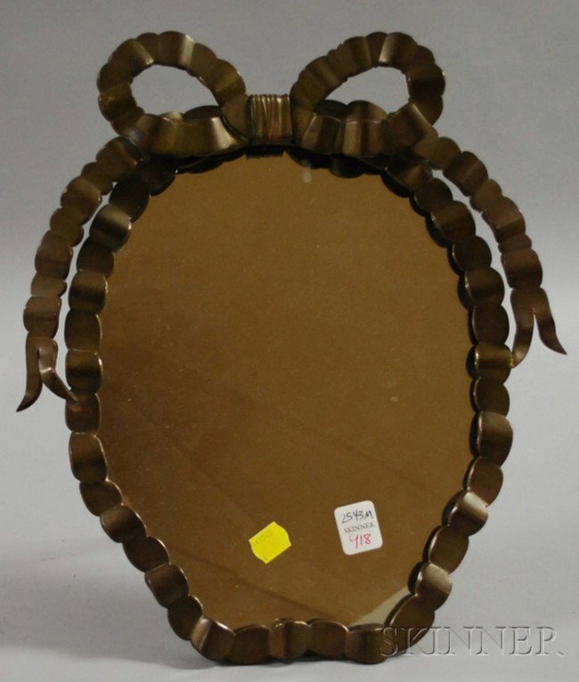 Bronze Ribbon-form Framed Table Mirror, ht. 14 in.: Bronze Ribbon-form Framed Table Mirror, ht. 14 in.