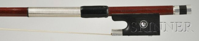 Silver Mounted Violin Bow, the round stick stamped: Silver Mounted Violin Bow, the round stick stamped WILH HEROLD, weight 56 grams.