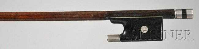 Silver Mounted Violin Bow, the round stick stamped: Silver Mounted Violin Bow, the round stick stamped VUILLAUME, weight 49 grams, (without hair).