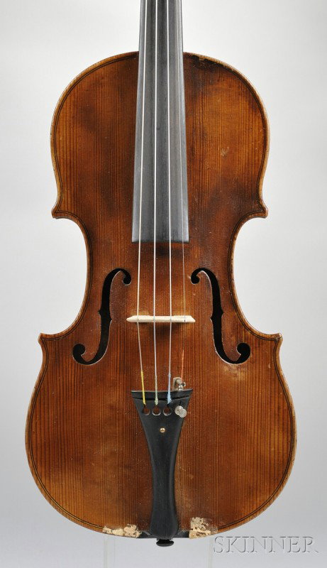 Modern Violin, labeled ...CARLO ROBELLI..., length: Modern Violin, labeled ...CARLO ROBELLI..., length of back 352 mm, with case and two bows.