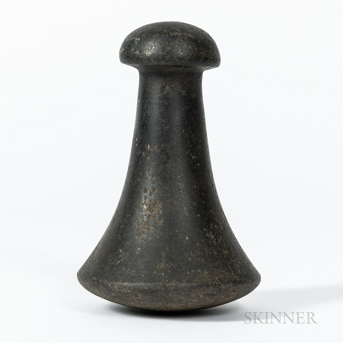 Hawaiian Poi Pounder, 19th century, black basalt, well proportioned, the bulbous butt end with flat (1 of 3)
