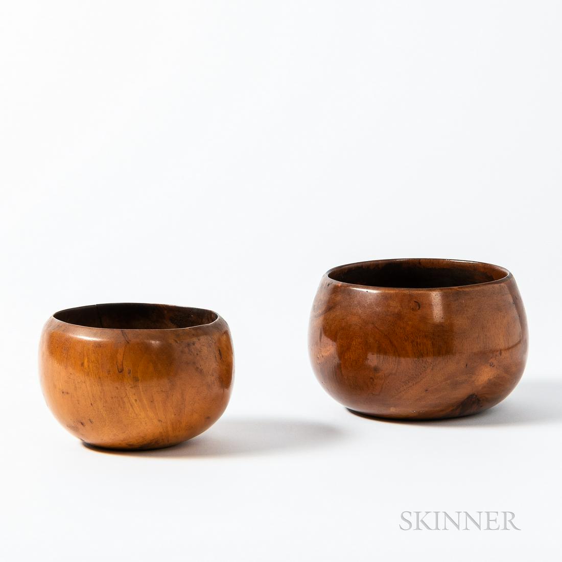 Two Hawaiian Bowls, late 19th century, each turned bowl, with flat bottom, the smaller with a (1 of 3)