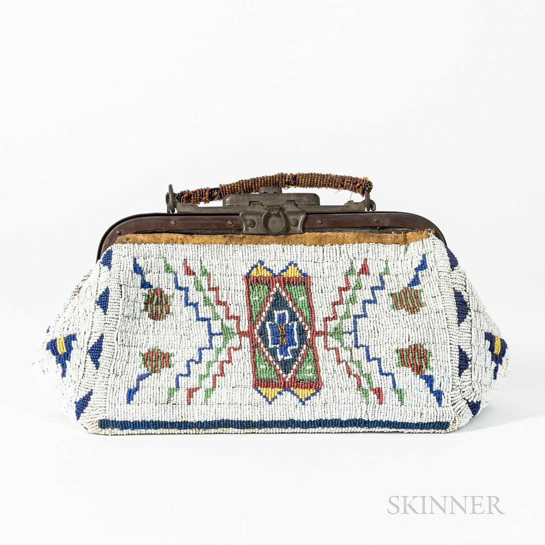 Plains Beaded Doctor's Bag, Lakota, fourth quarter 19th century, commercial leather bag with metal (1 of 3)