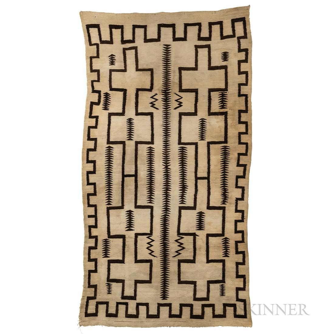 Large Navajo Rug, the key border surrounds four vertical stepped devices, with stacked triangle (1 of 2)