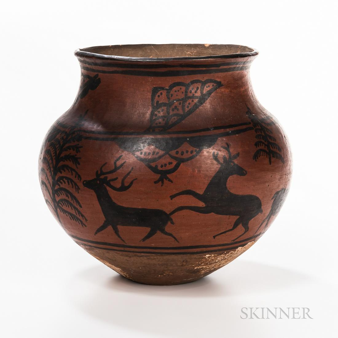 Southwest Black-on-Red Painted Pottery Olla, San Ildefonso, c. first quarter 20th century, or (1 of 4)