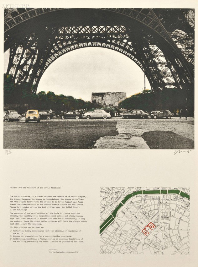 Christo and Jeanne-Claude (American, b. 1935) Proje: Christo and Jeanne-Claude (American, b. 1935) Project for the École Militaire, Paris, 1970, edition of 300 (Schellmann/Benecke, 31). Signed "Christo" in pencil c.r., numbered "255/300" in pencil c.l.