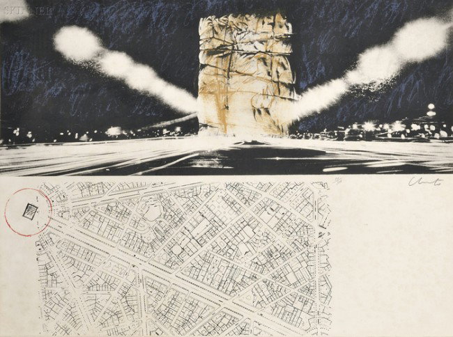 Christo and Jeanne-Claude (American, b. 1935) Proje: Christo and Jeanne-Claude (American, b. 1935) Project for the Arc de Triomphe, Paris 1970, edition of 300 (Schellmann/Benecke, 32). Signed "Christo" in pencil c.r., numbered "21/300" in pencil c.r. Co