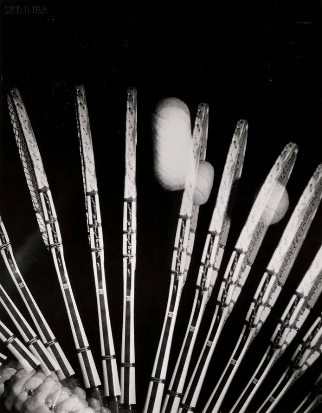 Harold Eugene Edgerton (American, 1903-1990) Lot o: Harold Eugene Edgerton (American, 1903-1990) Lot of Three Images of Tennis Balls in Motion: Tennis Impact; Racket and Impact; and Skip King How Many Balls?<