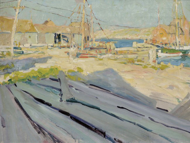 Attributed to Jane Peterson (American, 1876-1965): Attributed to Jane Peterson (American, 1876-1965) Motif Number 1 / A Rockport Scene Unsigned. Oil on canvas, 18 x 24 in. (45.7 x 61.0 cm), framed. Condition: Craquelure, subtle rippling. Provenanc