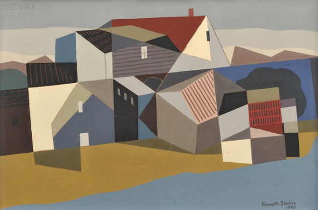 Kenneth Stubbs (American, 1907-1967) Provincetown: Kenneth Stubbs (American, 1907-1967) Provincetown Signed and dated "Kenneth Stubbs 1960" l.r., titled on a label affixed to the backing. Tempera on paperboard, 10 1/2 x 16 1/4 in. (26.7 x 4