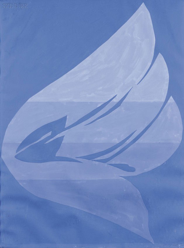 Jack Youngerman (American, b. 1926) Untitled [Blue: Jack Youngerman (American, b. 1926) Untitled [Blue Composition] Signed and dated "Youngerman 1978" l.r. Gouache and graphite on paper, 47 x 35 1/2 in. (119.4 x 90.2 cm), framed. Condition: Minor losse