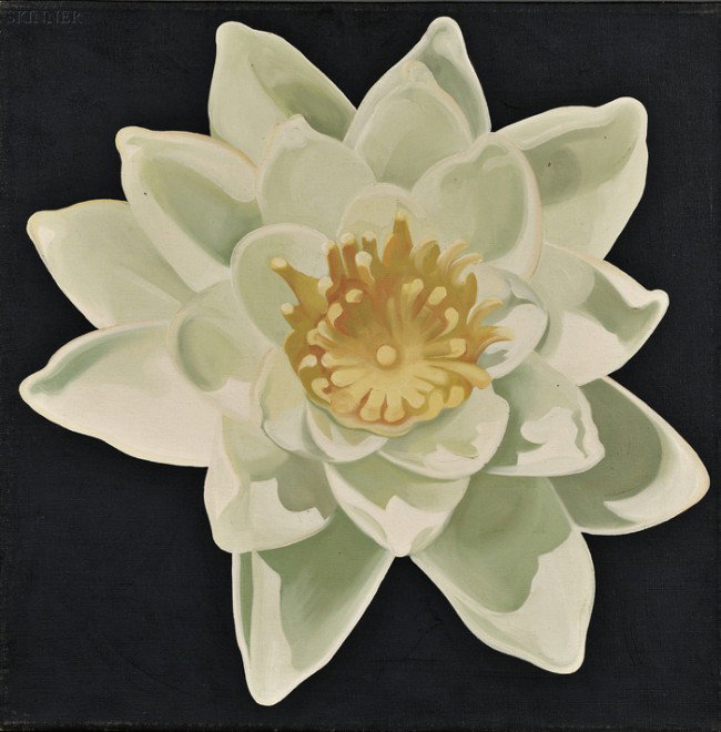 Lowell Blair Nesbitt (American, 1933-1993) Water L: Lowell Blair Nesbitt (American, 1933-1993) Water Lily Titled, dated, inscribed, and signed "...-'65...L. NESBITT" on the reverse. Oil on canvas, 24 x 24 in. (61.0 x 61.0 cm), unframed. Cond