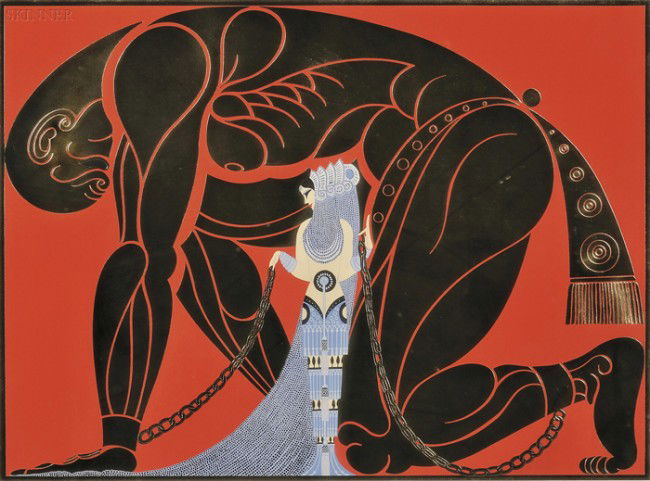 Romain de Tirtoff, called Erté (Russian, 1892-1990): Romain de Tirtoff, called Erté (Russian, 1892-1990) Sampson and Delilah, 1980, edition of 300. Signed "Erté" in pencil l.r., numbered "247/300" in pencil l.l. Color screenprint with embossing on pap