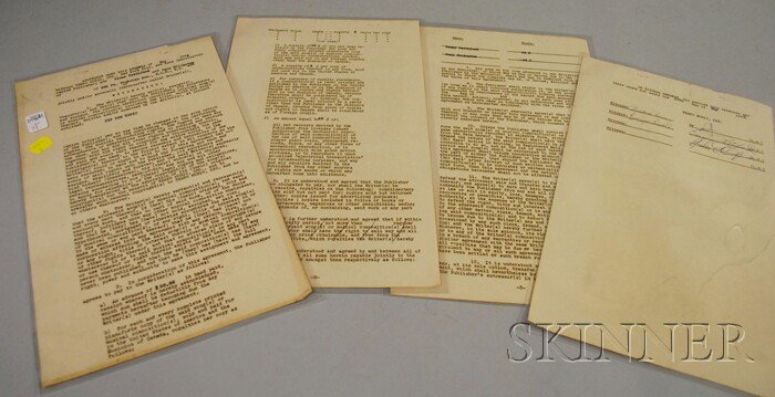Duke Ellington and Oscar Pettiford Signed Songwriti: Duke Ellington and Oscar Pettiford Signed Songwriting Contract for Tip Toe Topic, May 16, 1946, on four typed pages, with signatures in ink on page four, including witnesses.