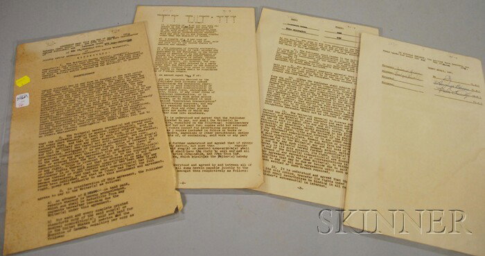 Duke Ellington and Lawrence Brown Signed Songwritin: Duke Ellington and Lawrence Brown Signed Songwriting Contract for Transblucency, March 6, 1946, on four typed pages with signatures in ink on page four, including witnesses.