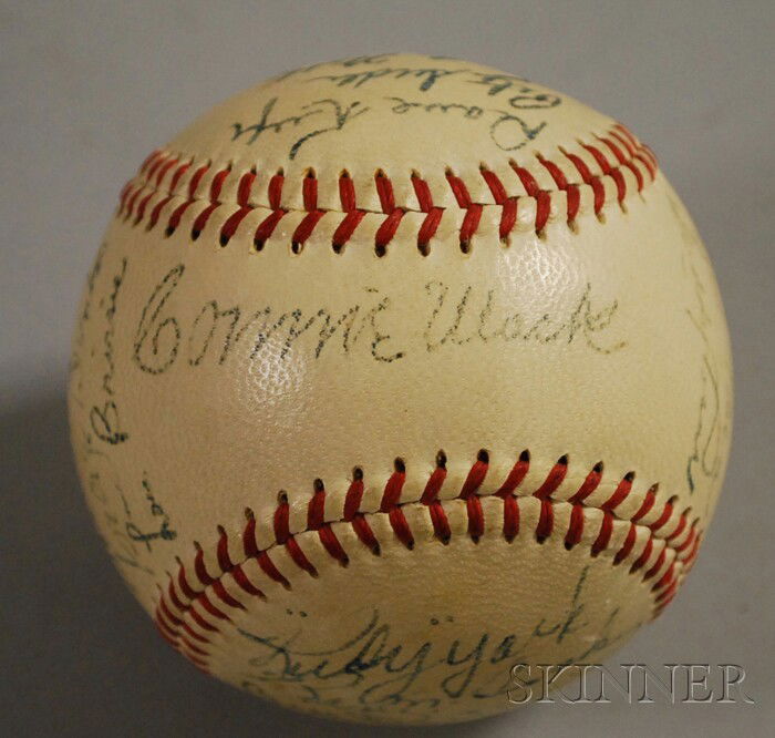 1948 Philadelphia Athletics Autographed Baseball,: 1948 Philadelphia Athletics Autographed Baseball, including Connie Mack, Sam Chapman, George Binks, Lou Brissie, Joe Coleman, Bob Savage, Henry Majeski, Dick Fowler, Ferris Fain, Buddy Rosar, Rudy Yor