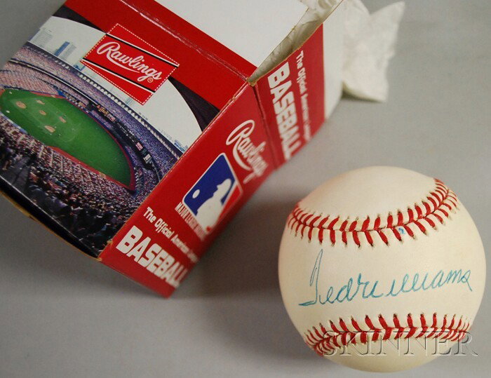 Ted Williams Autographed Baseball, signed in blue : Ted Williams Autographed Baseball, signed in blue ink on a "Rawlings, Official Ball, American League, Bobby Brown, Pres.," with My Favorite Players, Tony Podsada, certificate of authenticity, in origi