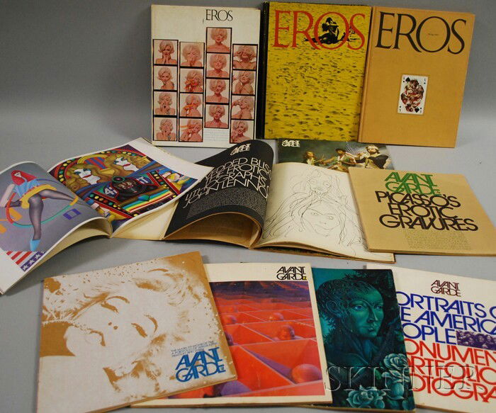 Two Sets of Eros and Avant Garde Magazines, includ: Two Sets of Eros and Avant Garde Magazines, including Eros Spring 1962; Summer 1962; and Autumn 1962 featuring Marilyn Monroe; Avant Garde 1, January 1968 featuring Rich