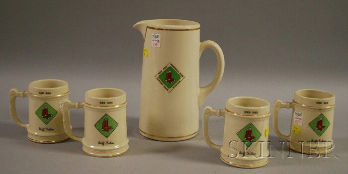 Five-piece Vintage Boston Red Sox Ceramic Beverage: Five-piece Vintage Boston Red Sox Ceramic Beverage Set, manufactured by Balfour, with name "Griff Fallon," a pitcher and four mugs. Provenance: Fallon family members were the in-laws of Milt Gaston, p