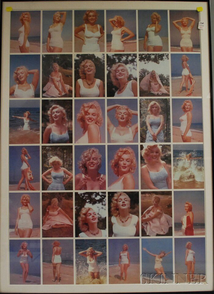Framed Uncut Sheet of Sam Shaw Photographed Marily: Framed Uncut Sheet of Sam Shaw Photographed Marilyn Monroe Postcards, sight size 37 1/2 x 26 1/2 in.
