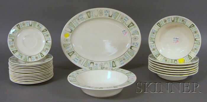 Twenty-three Piece Vintage Taylor-Smith-Taylor Cat: Twenty-three Piece Vintage Taylor-Smith-Taylor Cathay Pattern Ceramic Tableware Set.