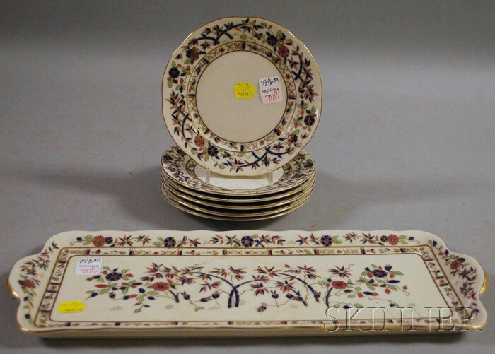 Seven-piece Zsolnay Ceramic Ice Cream Set, a tray : Seven-piece Zsolnay Ceramic Ice Cream Set, a tray and six plates.
