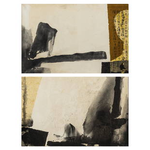 Chuang Che (Chinese, b. 1934), Abstract Diptych, Signed with Chinese characters and dated "...1970": Chuang Che (Chinese, b. 1934) Abstract Diptych Signed with Chinese characters and dated "...1970" lower left (on the left panel), each panel with an exhibition label from the Montclair Art Museum, New