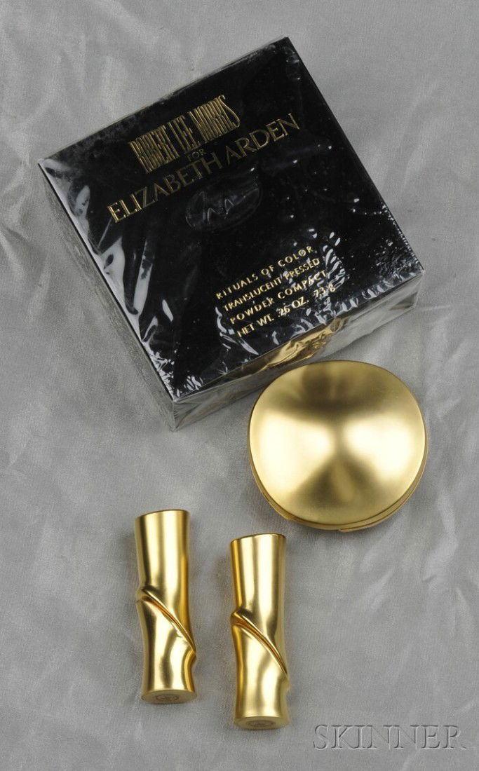 Group of Robert Lee Morris for Elizabeth Arden "Rit: Group of Robert Lee Morris for Elizabeth Arden "Rituals of Color" Cosmetics Items, two powder compacts, one in original sealed box, and two lipstick cases.