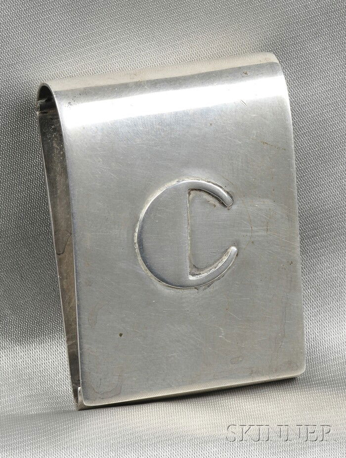 Arts & Crafts Sterling Silver Matchbook Case, Mar: Arts & Crafts Sterling Silver Matchbook Case, Maria Regnier, Boston, with applied initial "C," 2 1/8 x 1 1/2 in., signed MR.