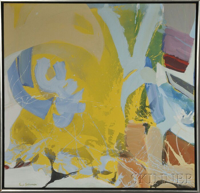 Syd Solomon (American, 1917-2004) Sunrampant Signe: Syd Solomon (American, 1917-2004) Sunrampant Signed "Syd Solomon" l.l., titled, signed, dated, and inscribed "...Syd Solomon 85...AA#11-84" on the reverse. Oil on canvas, 54 x 52 in., framed.