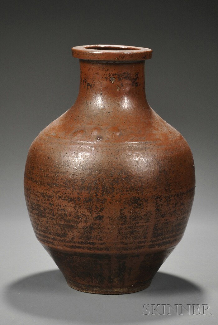 Studio Pottery Stoneware Vase Glazed earthenware: Studio Pottery Stoneware Vase Glazed earthenware United States, late 20th century Vasiform in speckled brown glaze, no cipher, ht. 16 1/8 in.