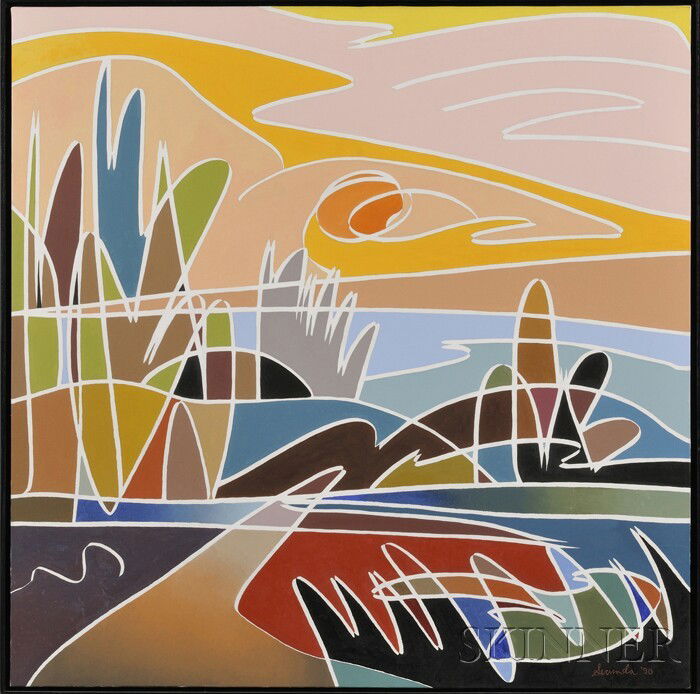 Arthur Secunda (American, b. 1927) The Road to Giv: Arthur Secunda (American, b. 1927) The Road to Giverny Signed and dated "Secunda '90" l.r., titled and identified on the stretcher. Acrylic on canvas, 38 3/4 x 38 3/4 in., framed. Condition