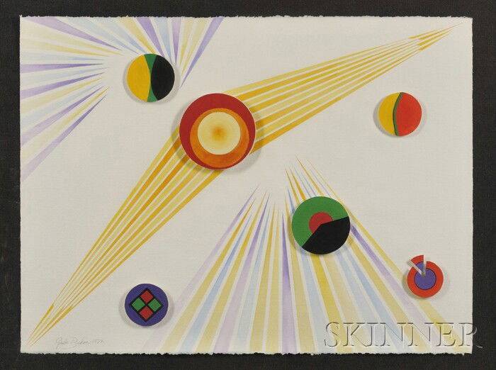 Gisela Beker (American, b. 1932) Lot of Two Works: Gisela Beker (American, b. 1932) Lot of Two Works: In Orbit and Untitled Orbit signed and dated "Gisela Beker. 1974." in pencil l.l., mixed media on paper, sheet si