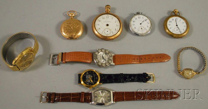 Group of Pocket and Fashion Watches, including fou: Group of Pocket and Fashion Watches, including four Waltham pocket watches (two missing bezel), wristwatch makers include Wallace Silversmiths, Waltham, and Dyrberg/Kern.