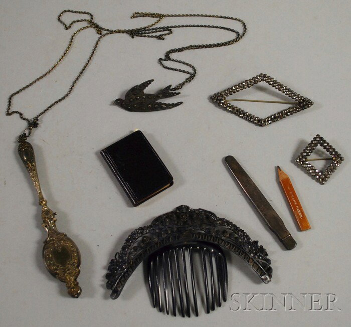 Small Group of Silver and Cut Steel Items, includi: Small Group of Silver and Cut Steel Items, including an antique cut steel tiara, opera glasses, brooches, and other items.