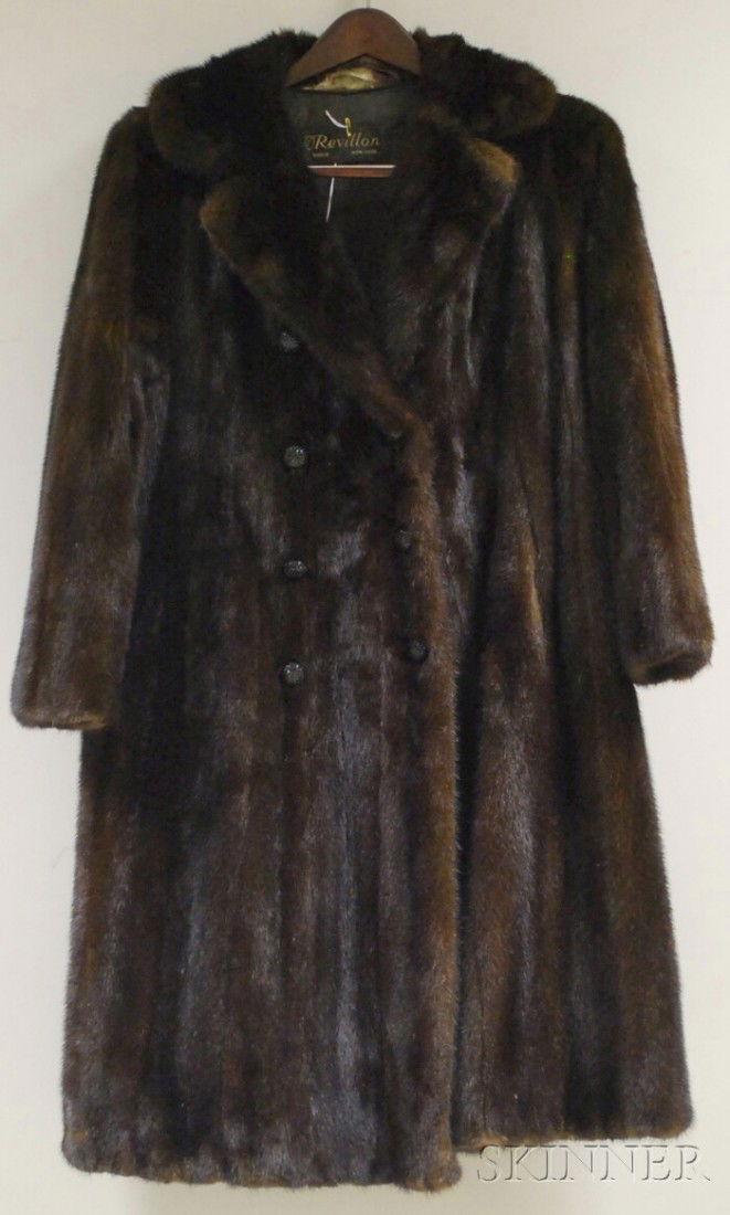 Lady's Mid-length Mink Coat, Revillon for Saks Fif: Lady's Mid-length Mink Coat, Revillon for Saks Fifth Avenue, labeled, with black rhinestone-encrusted buttons, lg. 38 in., approx. size small/medium.