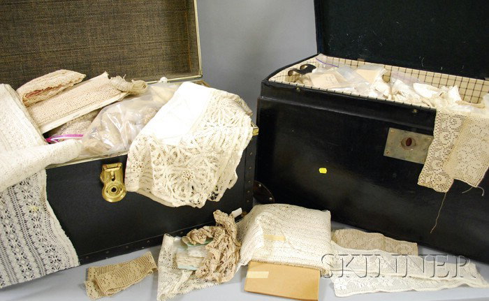 Two Trunks of Antique Lace, Crochet, and Trim.: Two Trunks of Antique Lace, Crochet, and Trim.