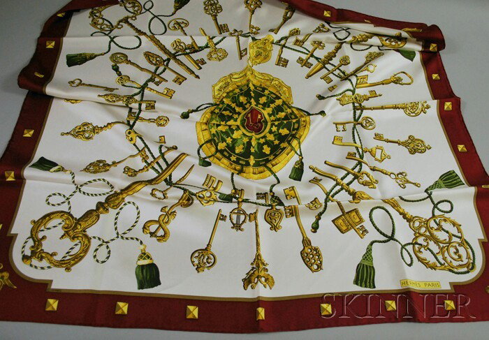 Silk Scarf, Herm?s, "Les Clefs," 35 x 35 in., boxe: Silk Scarf, Herm?s, "Les Clefs," 35 x 35 in., boxed.