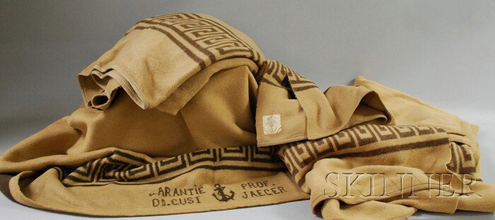 Four Dr. Jaeger Greek Key Pattern Wool Blankets, w: Four Dr. Jaeger Greek Key Pattern Wool Blankets, with tags.