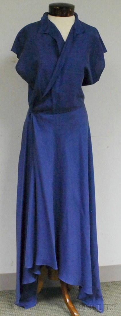 Ralph Lauren Purple Label Periwinkle Silk Wrap-fro: Ralph Lauren Purple Label Periwinkle Silk Wrap-front Dress, labeled, optional snap closure at Mandarin-style collar, asymmetrical hemline, size 12.