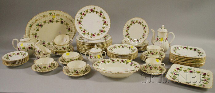 Seventy-one Piece Royal Worcester Transfer and Han: Seventy-one Piece Royal Worcester Transfer and Hand-painted Bacchanal Pattern Porcelain Partial Dinner Set.
