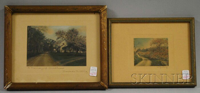 Two Small Framed Wallace Nutting Hand-colored Land: Two Small Framed Wallace Nutting Hand-colored Landscape Photographic Prints, an orchard road and A Memory of Childhood.