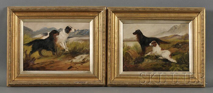 British School, 19th/20th Century, Lot of Two Pain: British School, 19th/20th Century Lot of Two Paintings of Sporting Dogs: Gordon Setter and Spaniel and Pair of Setters Signed or inscribed "J Cleminson" l.l. and l.r. respectively, wi