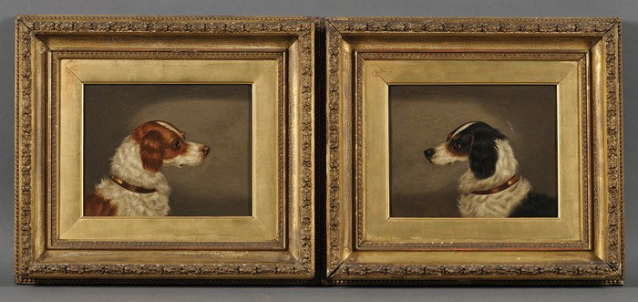 Continental School, 19th/20th Century, Lot of Two : Continental School, 19th/20th Century Lot of Two Portrait Heads of Sporting Dogs Unsigned. Oil on academy board, sizes to 9 5/8 x 12 1/4 in. (24.5 x 31.0 cm), framed. Condition: Scattered retouch, min