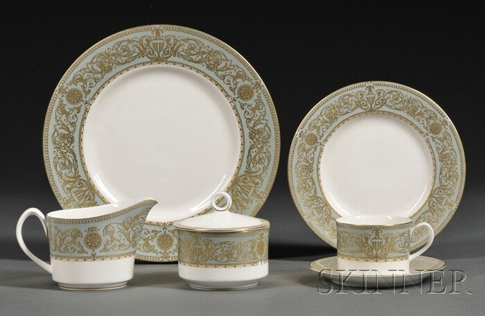 Royal Worcester "Balmoral" Pattern Bone China Lunc: Royal Worcester "Balmoral" Pattern Bone China Luncheon Service, England, 20th century, forty-two pieces, comprising eight each: plates, dia. 10 1/2, plates, dia. 7 7/8, plates, dia. 6 1/8, saucers, di