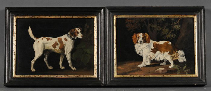 Lot of Two Paintings of Dogs, British School, 20th: Lot of Two Paintings of Dogs, British School, 20th Century Both unsigned. Oil on copper, sizes to 7 1/8 x 9 1/2 in. (18.2 x 24.0 cm), framed. Condition: Surface grime.