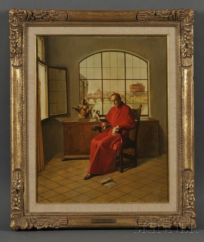 Franz Xaver Wolf (Austrian, 1896-1990), The Cardin: Franz Xaver Wolf (Austrian, 1896-1990) The Cardinal Signed "F.X. Wolf" u.r., identified on a label affixed to the reverse. Oil on panel, 19 3/4 x 15 3/4 in. (50.0 x 40.0 cm), framed. Condit